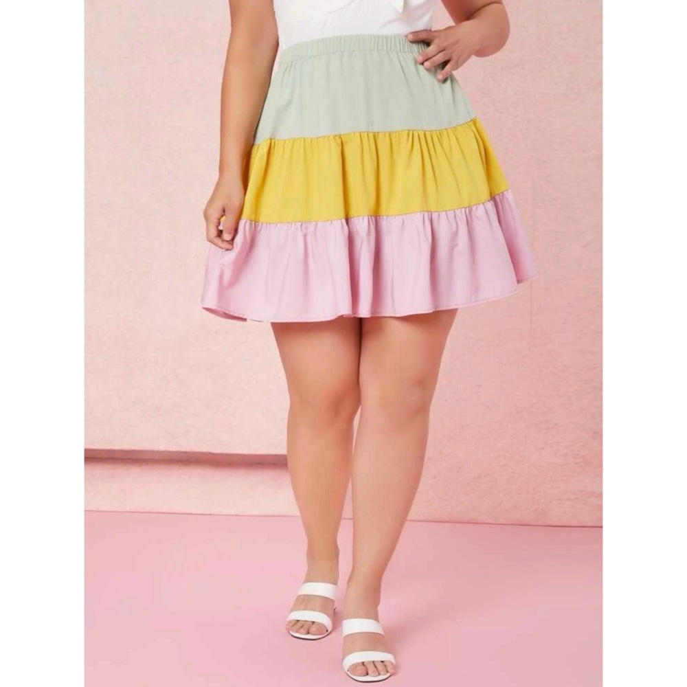 • plus color block ruffle hem skirt •